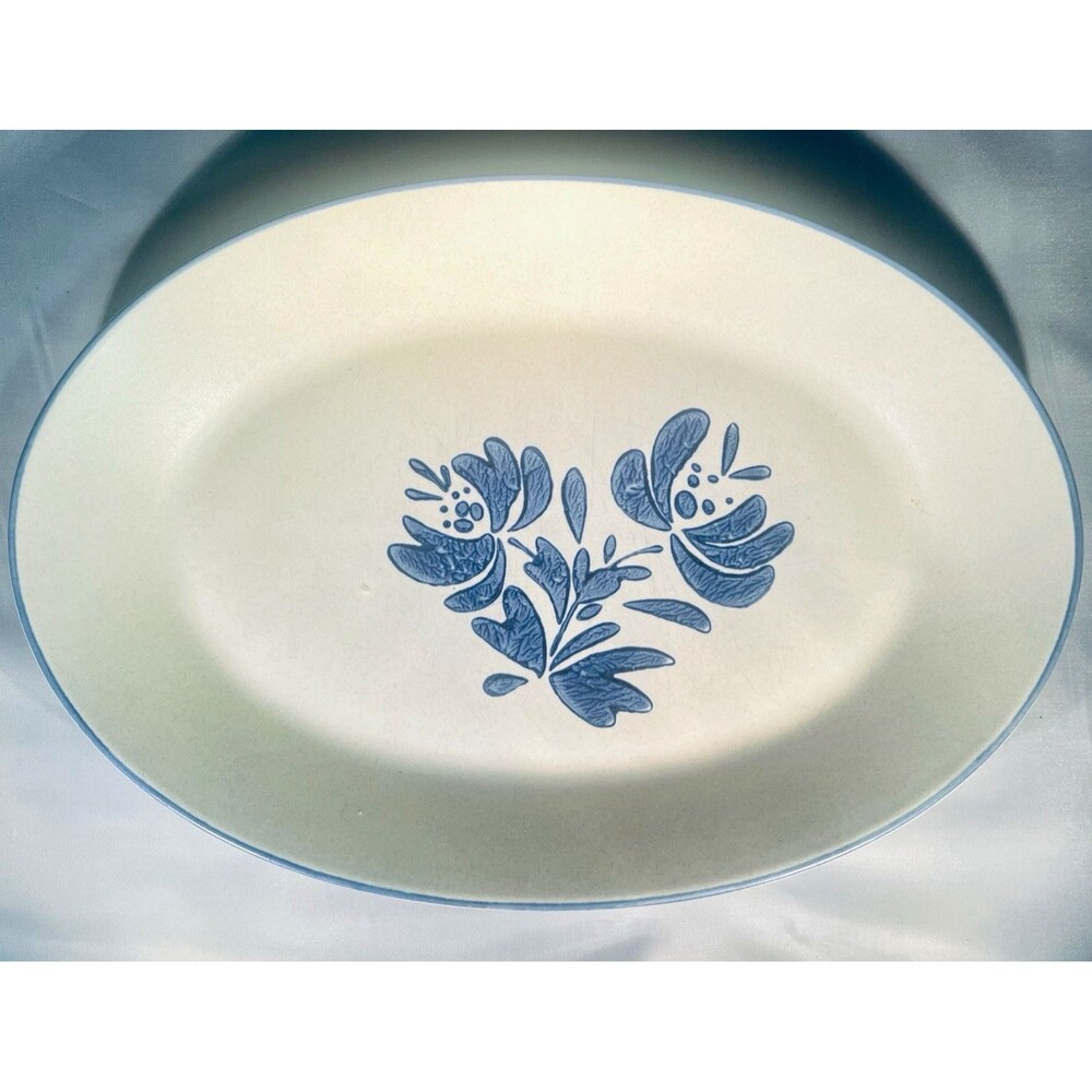 Pfaltzgraff Yorktowne 12” Oval Platter Stoneware Blue White Floral